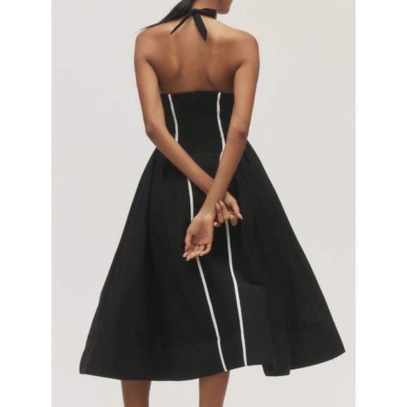 Anthropologie Halter V-Neck Fit & Flare Midi Dress Size S Petite Black - Picture 2 of 9